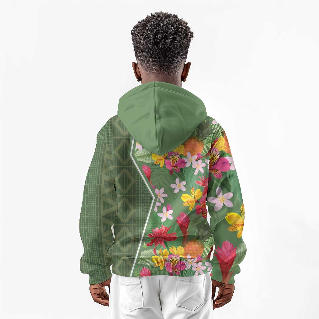 Afro Tropical Flowers Kid Hoodie Green Version