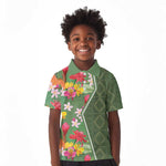 Afro Tropical Flowers Kid Polo Shirt Green Version