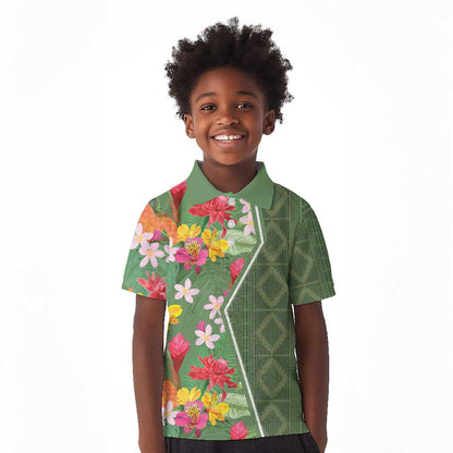 Afro Tropical Flowers Kid Polo Shirt Green Version