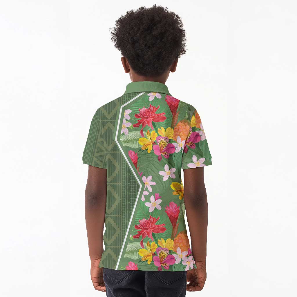 Afro Tropical Flowers Kid Polo Shirt Green Version