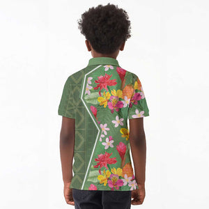 Afro Tropical Flowers Kid Polo Shirt Green Version