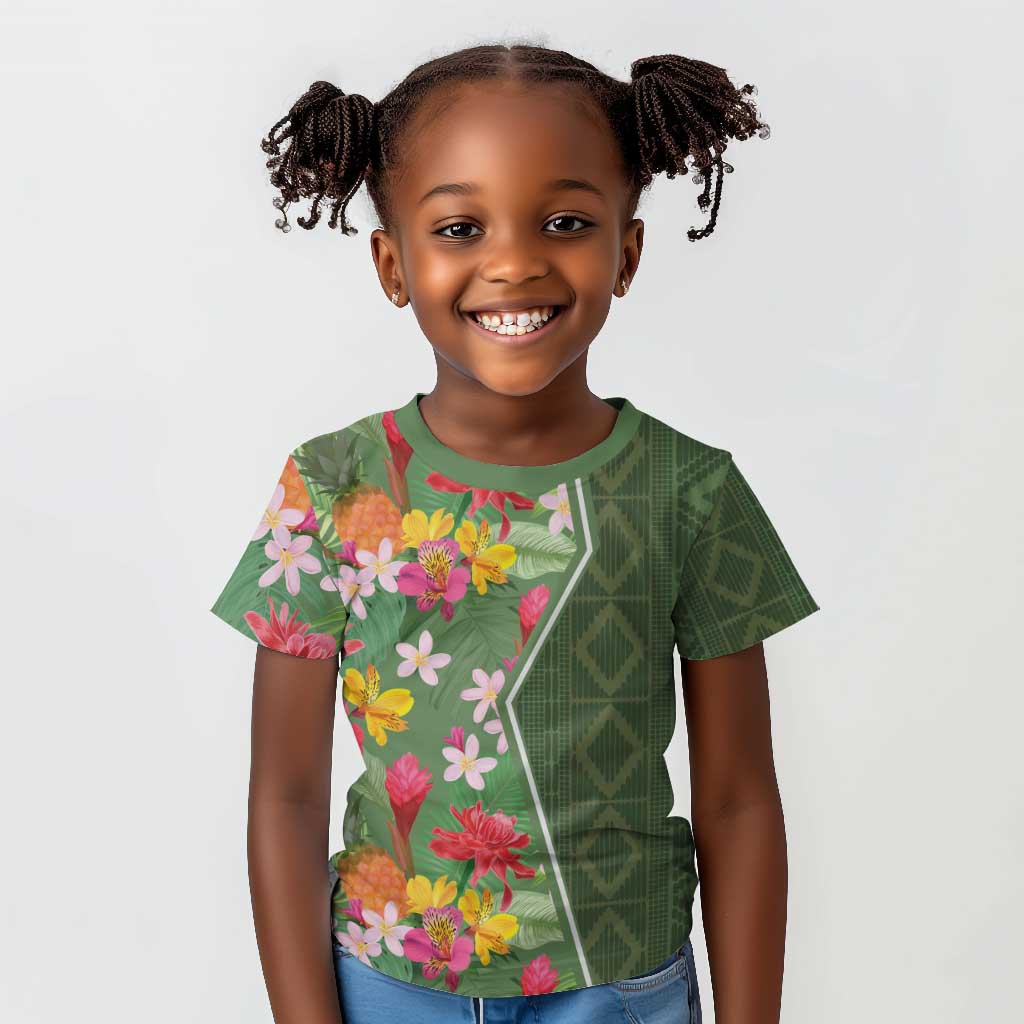 Afro Tropical Flowers Kid T shirt Green Version