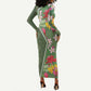 Afro Tropical Flowers Long Sleeve Bodycon Dress Green Version LT18