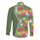 Afro Tropical Flowers Long Sleeve Button Shirt Green Version