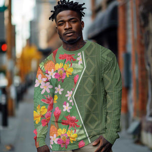 Afro Tropical Flowers Long Sleeve Shirt Green Version LT18