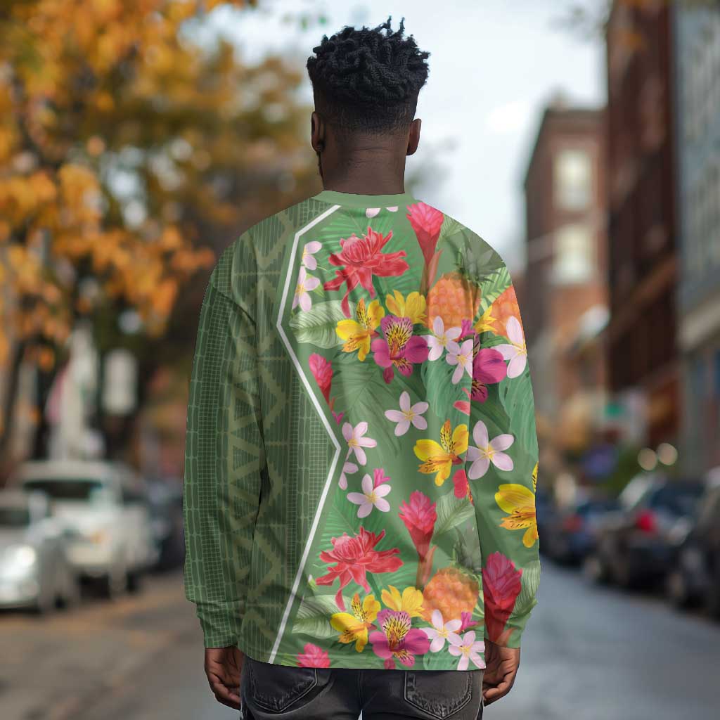 Afro Tropical Flowers Long Sleeve Shirt Green Version LT18