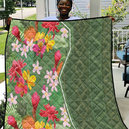 Afro Tropical Flowers Quilt Green Version