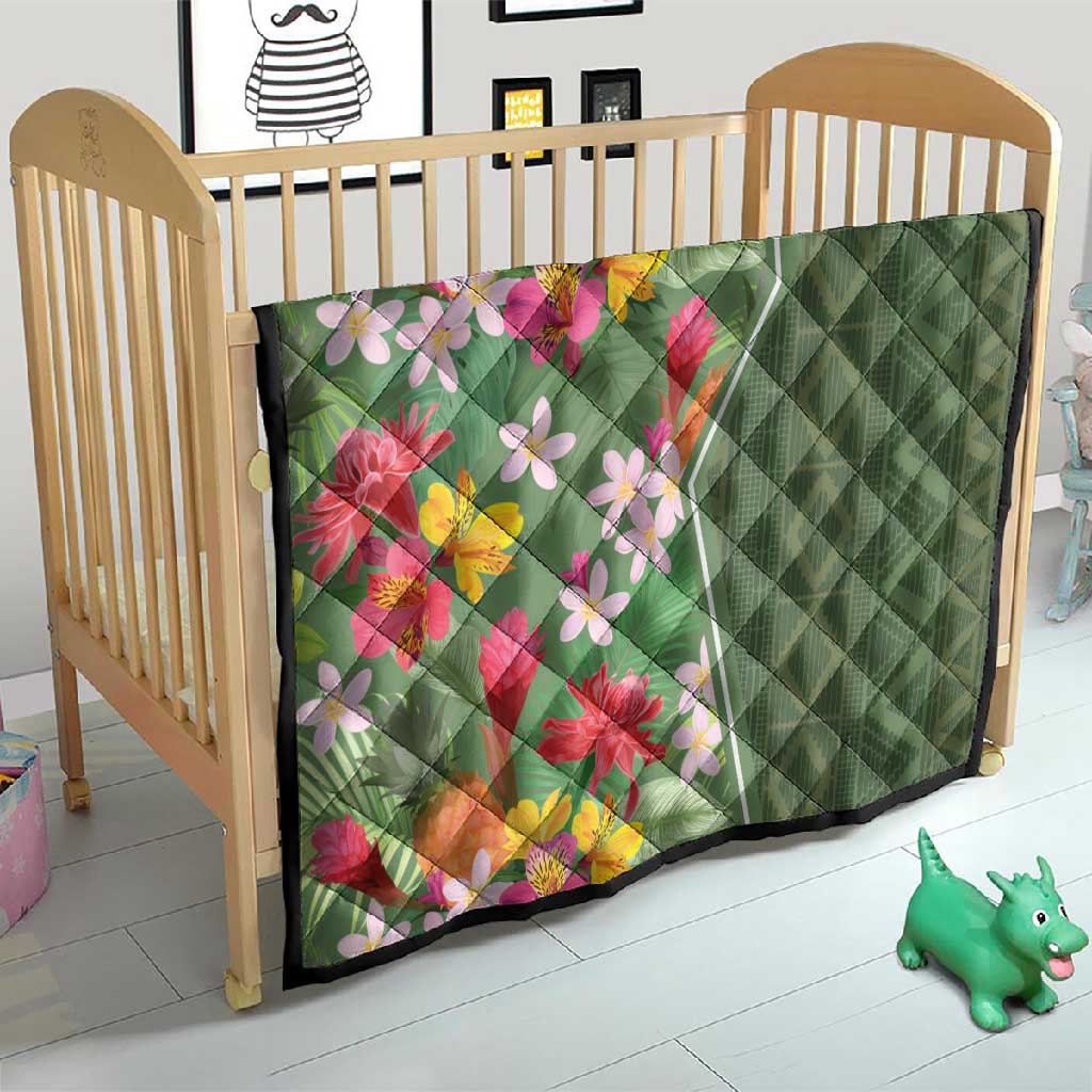 Afro Tropical Flowers Quilt Green Version