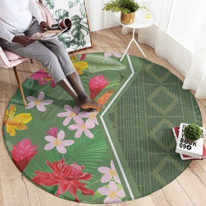 Afro Tropical Flowers Round Carpet Green Version