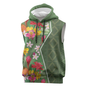 Afro Tropical Flowers Sleeveless Hoodie Green Version - African Pride