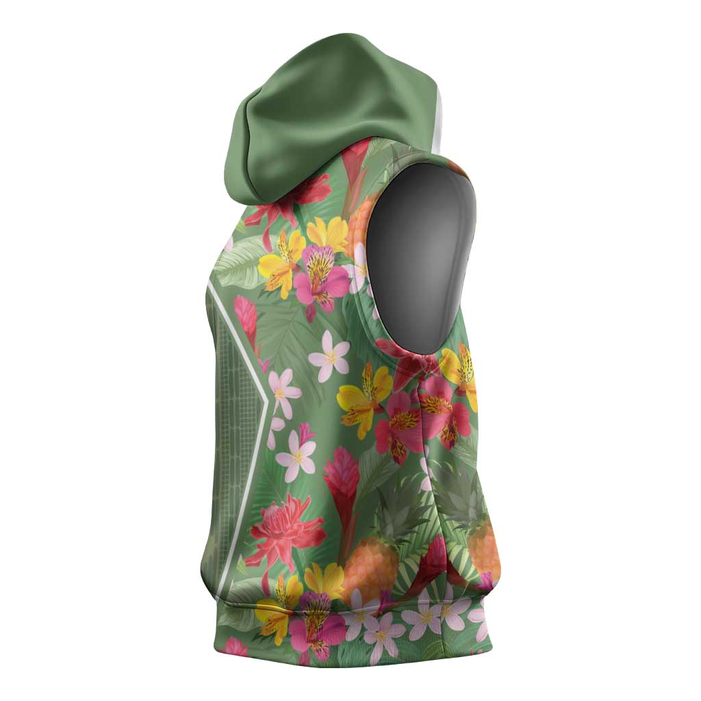Afro Tropical Flowers Sleeveless Hoodie Green Version - African Pride