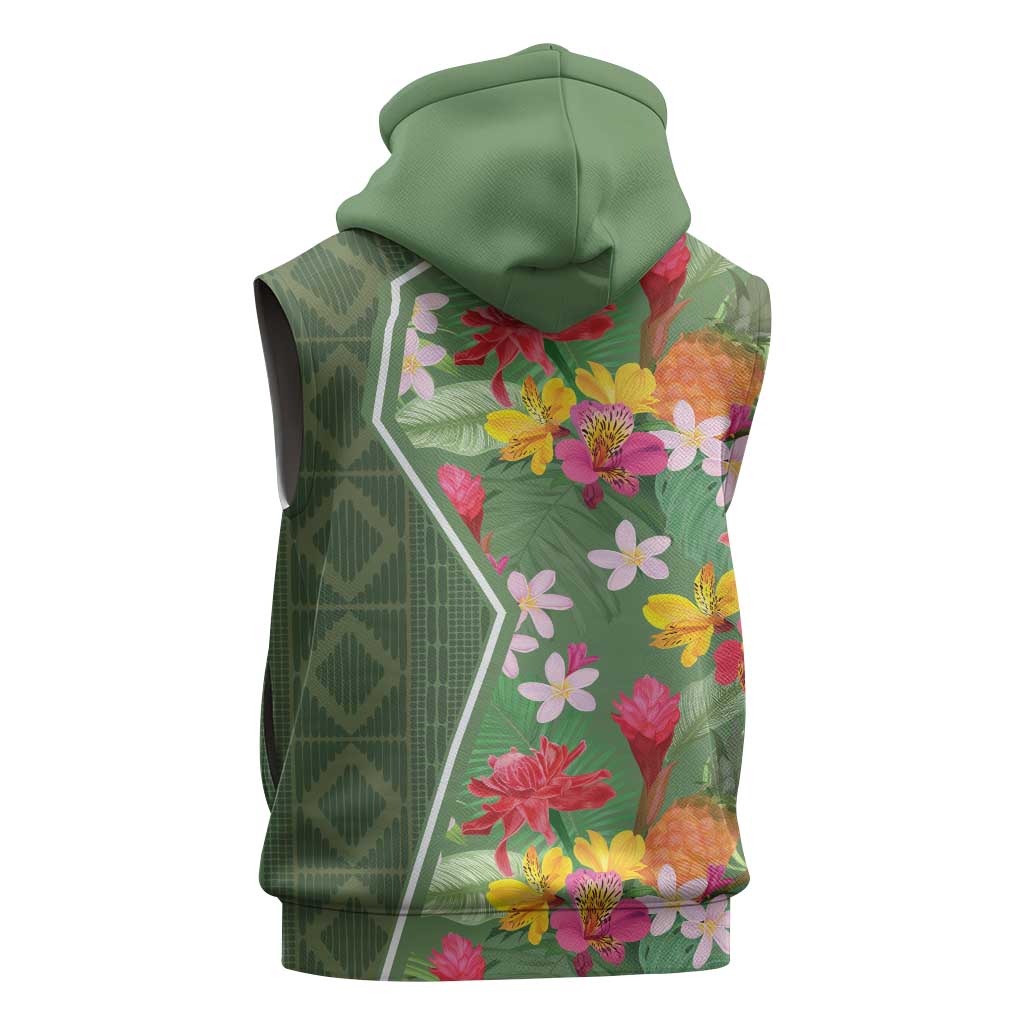 Afro Tropical Flowers Sleeveless Zip Hoodie Green Version - African Pride