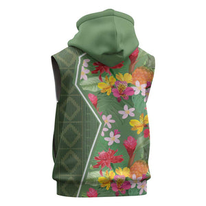 Afro Tropical Flowers Sleeveless Zip Hoodie Green Version - African Pride