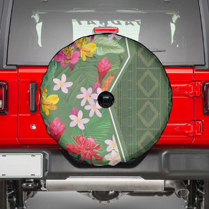 Afro Tropical Flowers Spare Tire Cover Green Version