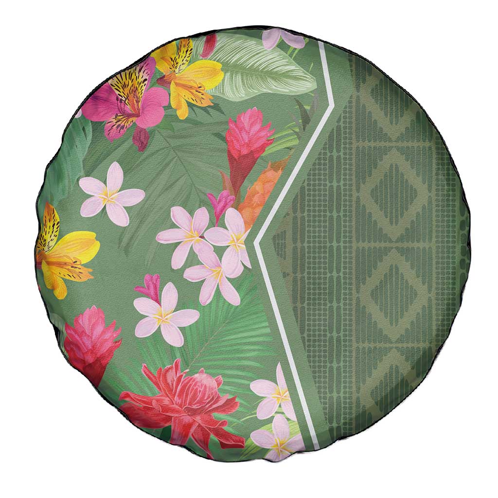 Afro Tropical Flowers Spare Tire Cover Green Version