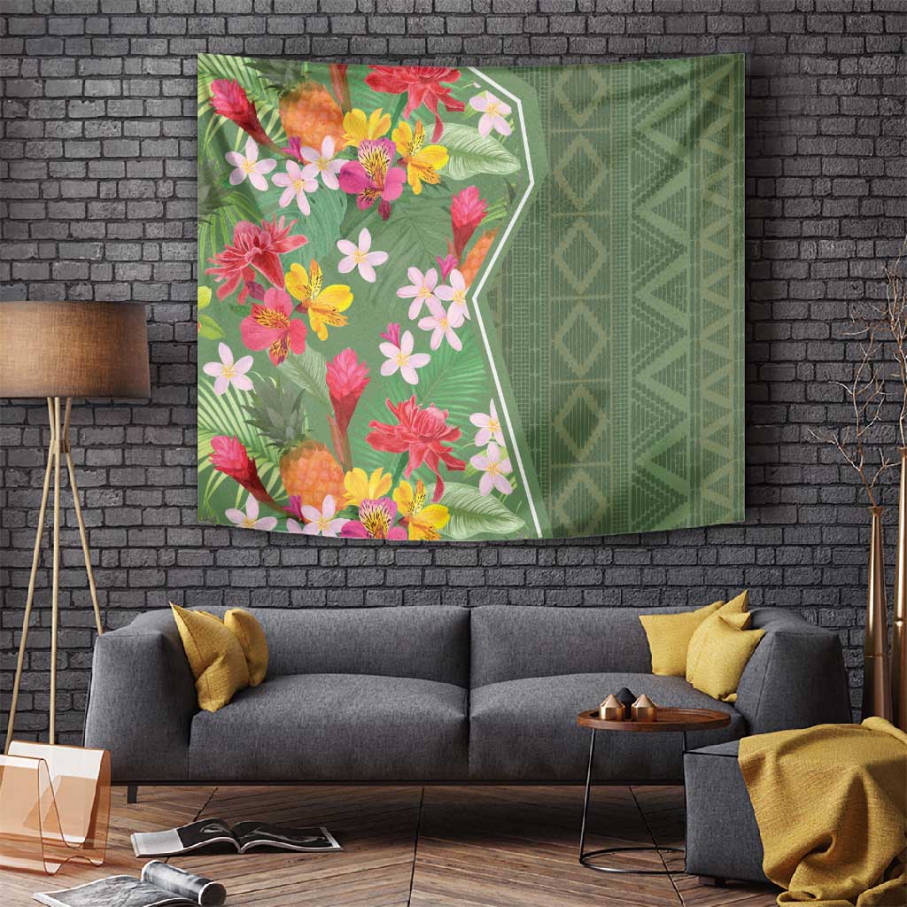 Afro Tropical Flowers Tapestry Green Version