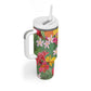 Afro Tropical Flowers Tumbler With Handle Green Version