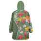 Afro Tropical Flowers Wearable Blanket Hoodie Green Version