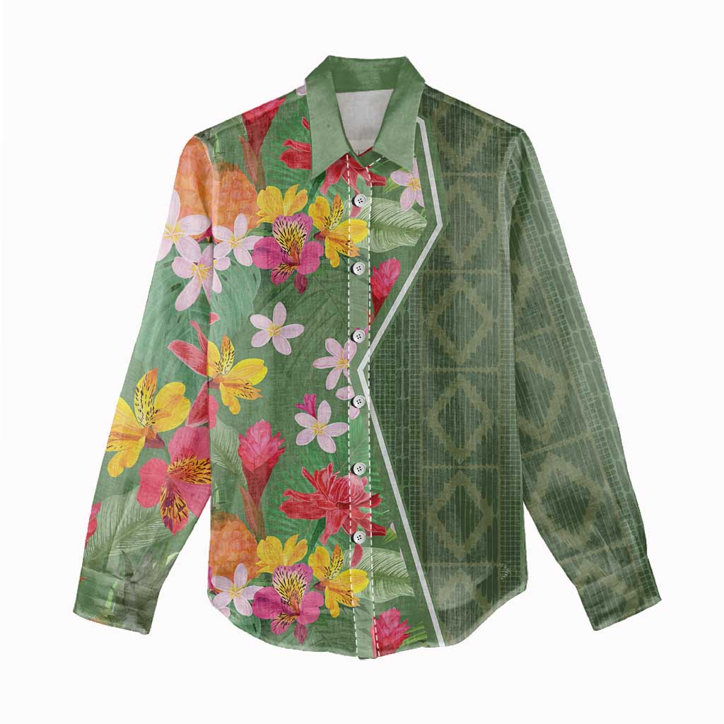 Afro Tropical Flowers Women Casual Shirt Green Version LT18