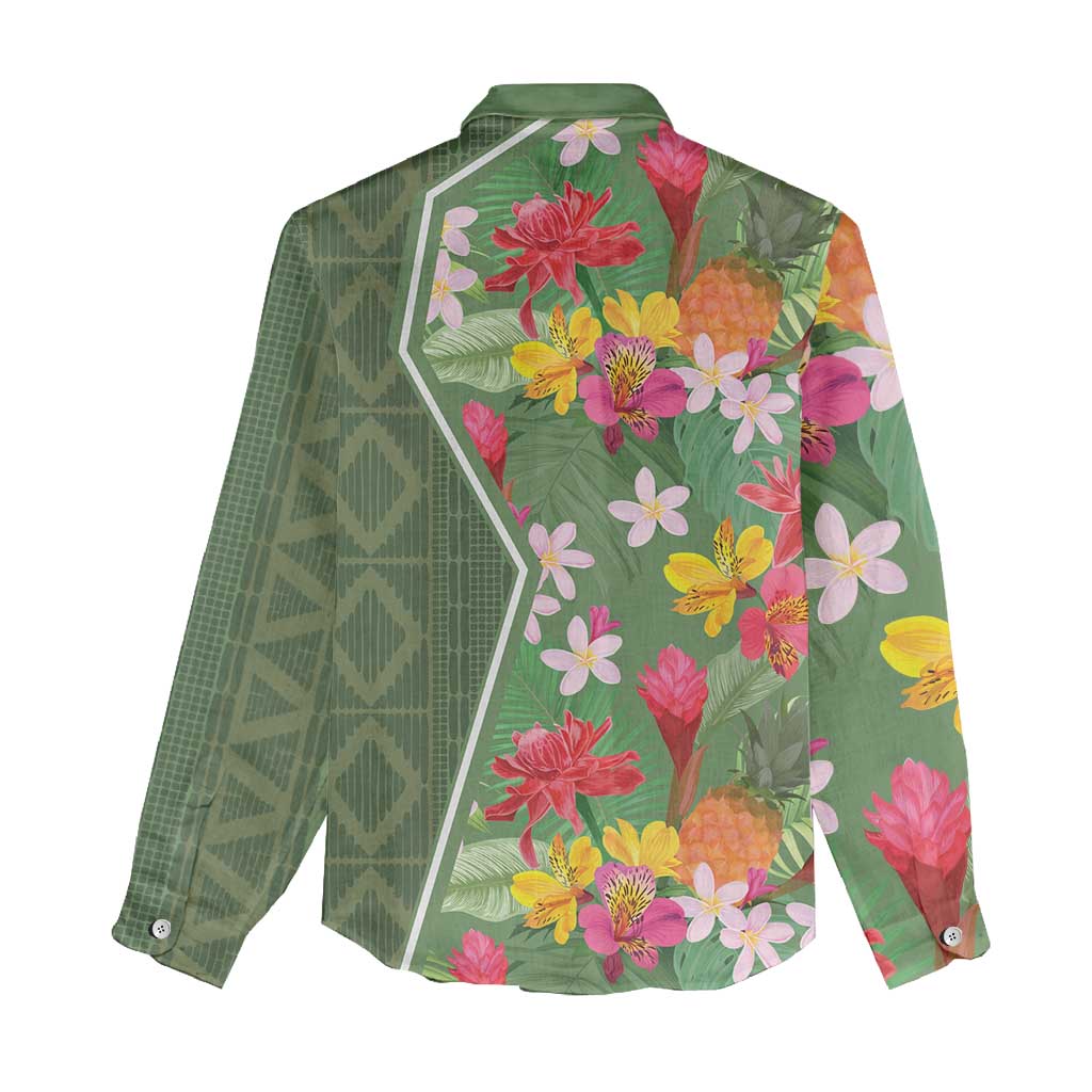 Afro Tropical Flowers Women Casual Shirt Green Version LT18