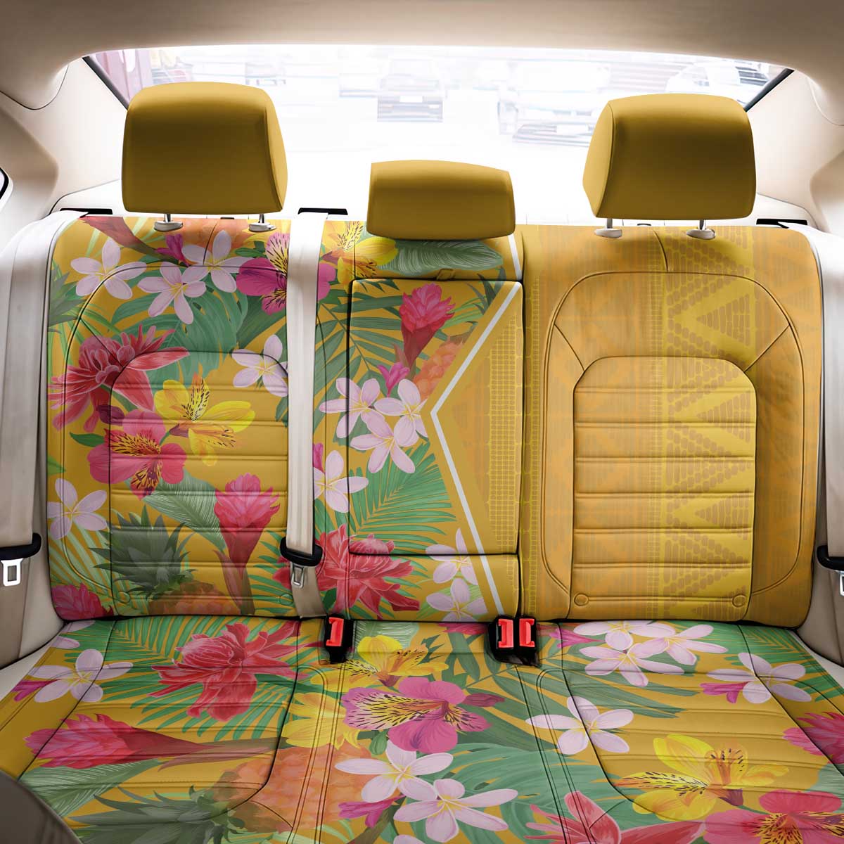 Afro Tropical Flowers Back Car Seat Cover Yellow Version