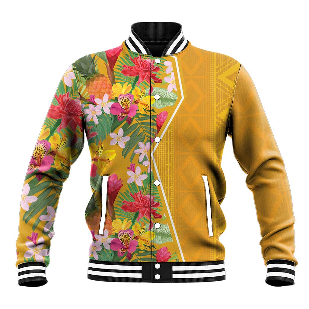 Afro Tropical Flowers Baseball Jacket Yellow Version LT18