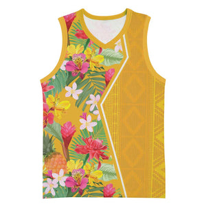 Afro Tropical Flowers Basketball Jersey Yellow Version - African Pride