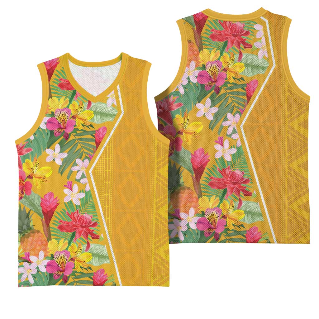 Afro Tropical Flowers Basketball Jersey Yellow Version - African Pride