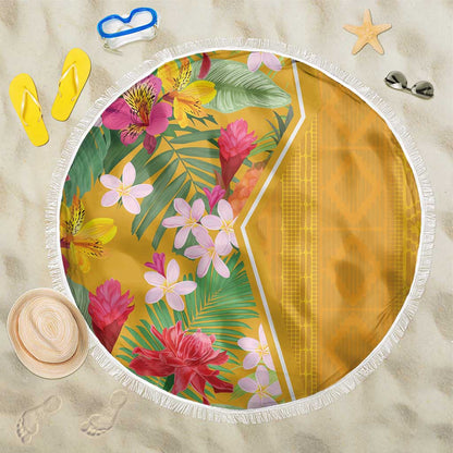 Afro Tropical Flowers Beach Blanket Yellow Version