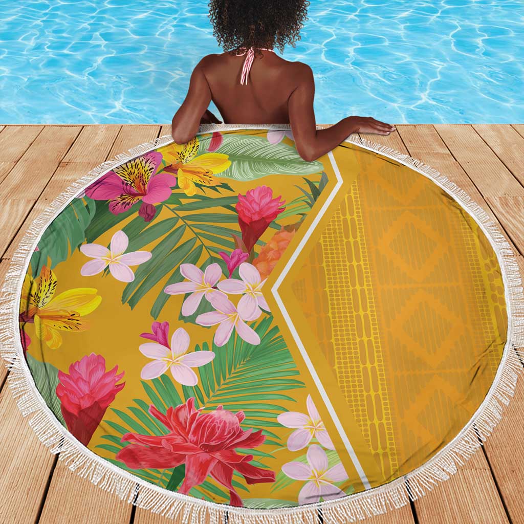 Afro Tropical Flowers Beach Blanket Yellow Version