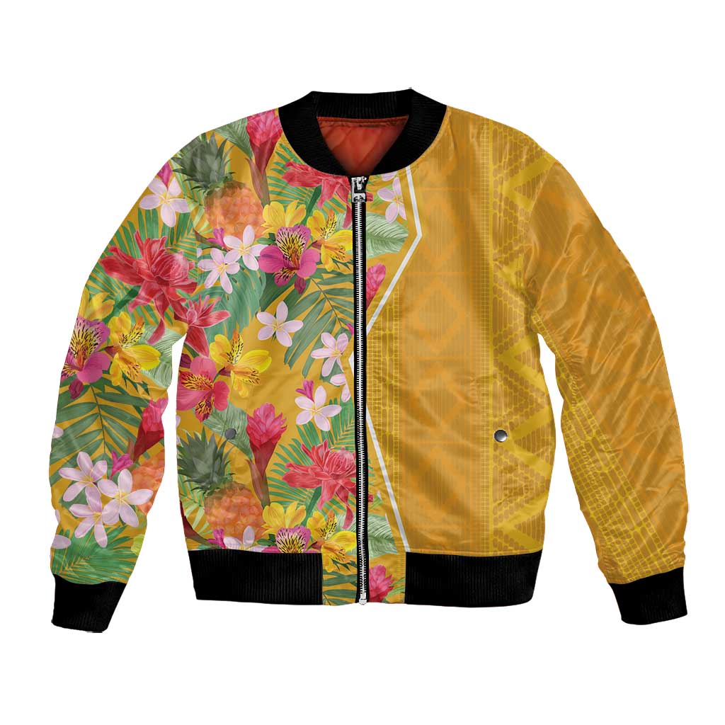 Afro Tropical Flowers Bomber Jacket Yellow Version