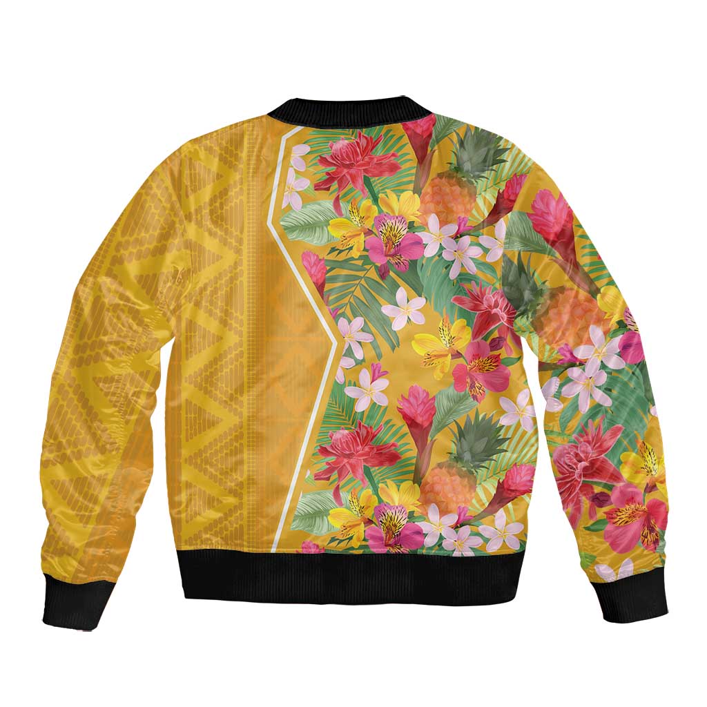 Afro Tropical Flowers Bomber Jacket Yellow Version
