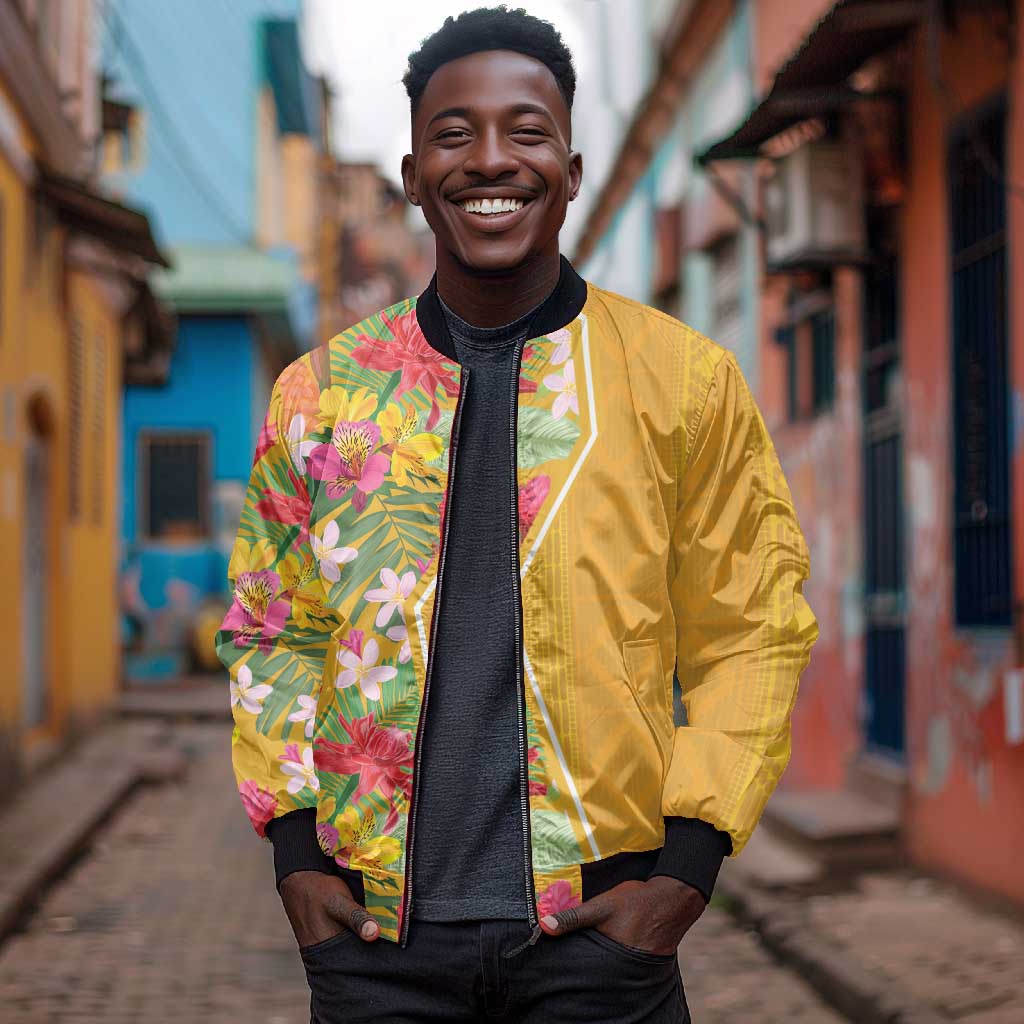 Afro Tropical Flowers Bomber Jacket Yellow Version