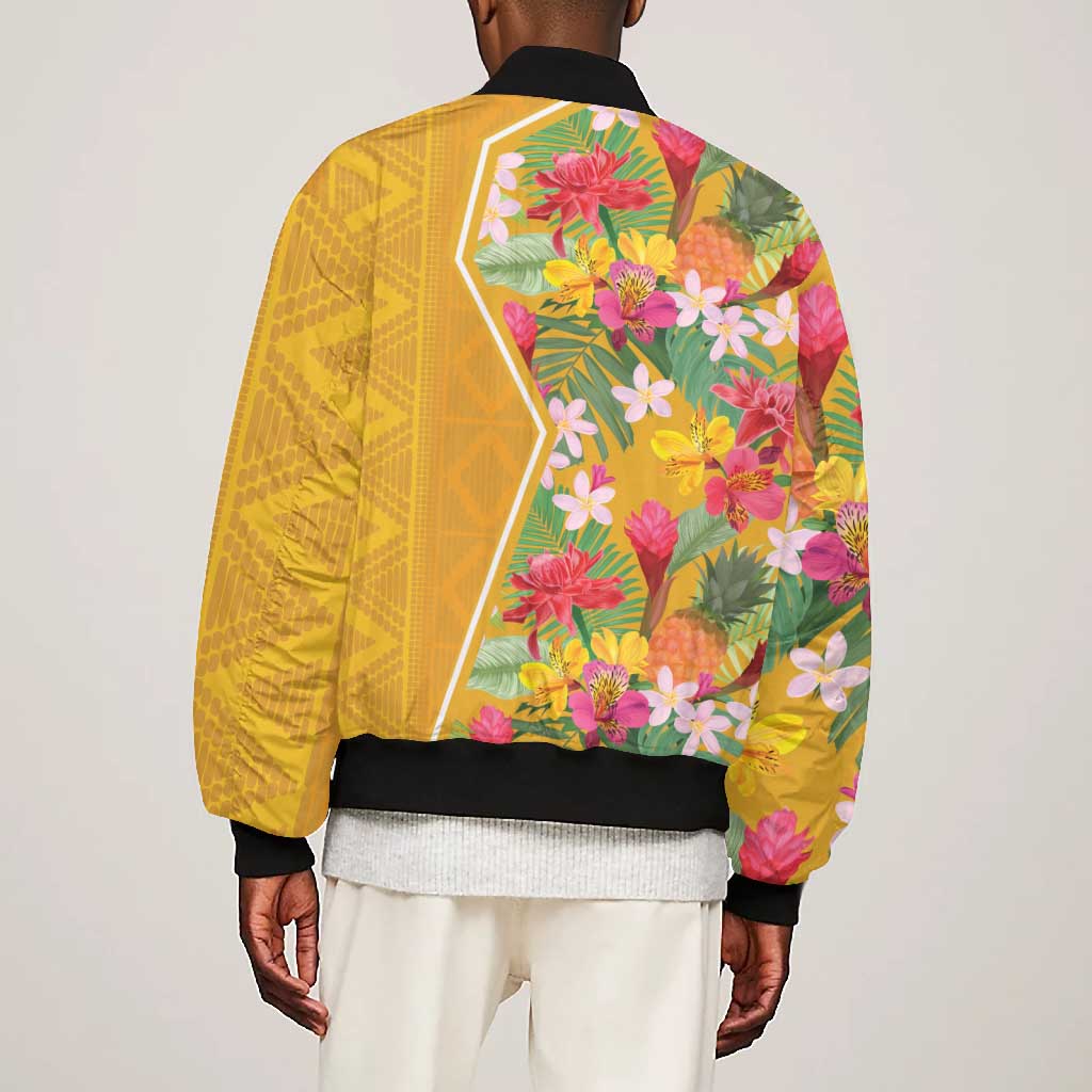 Afro Tropical Flowers Bomber Jacket Yellow Version
