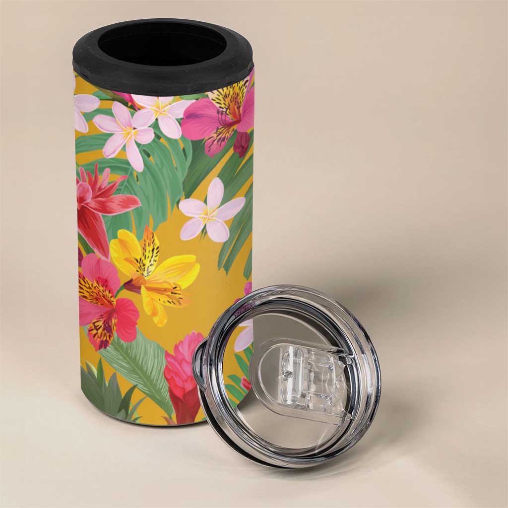 Afro Tropical Flowers 4 in 1 Can Cooler Tumbler Yellow Version