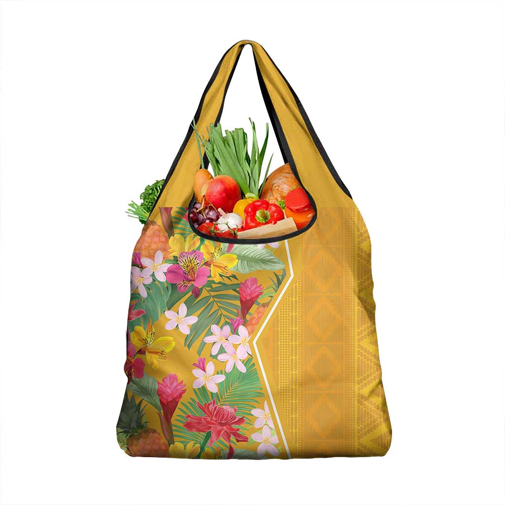 Afro Tropical Flowers Grocery Bag Yellow Version