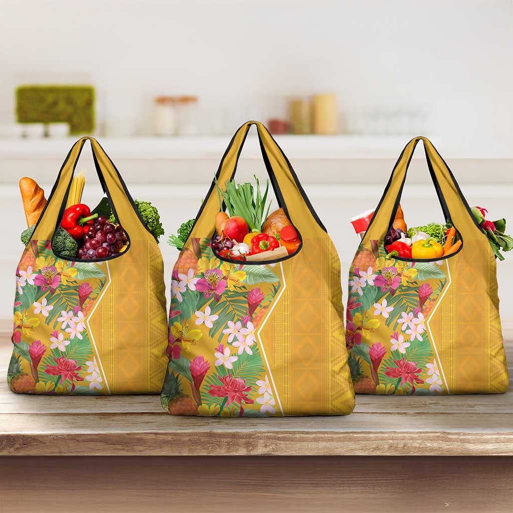 Afro Tropical Flowers Grocery Bag Yellow Version