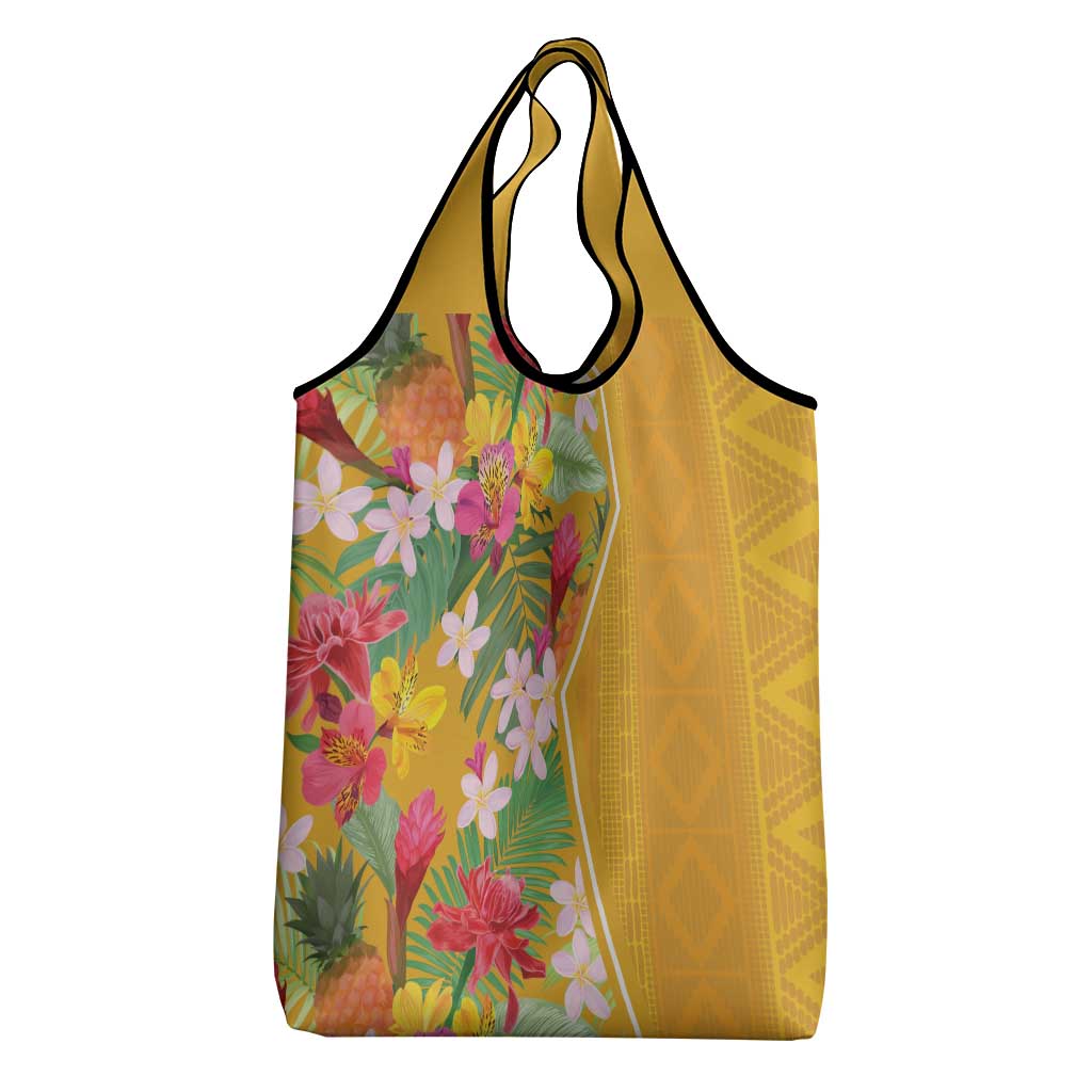 Afro Tropical Flowers Grocery Bag Yellow Version
