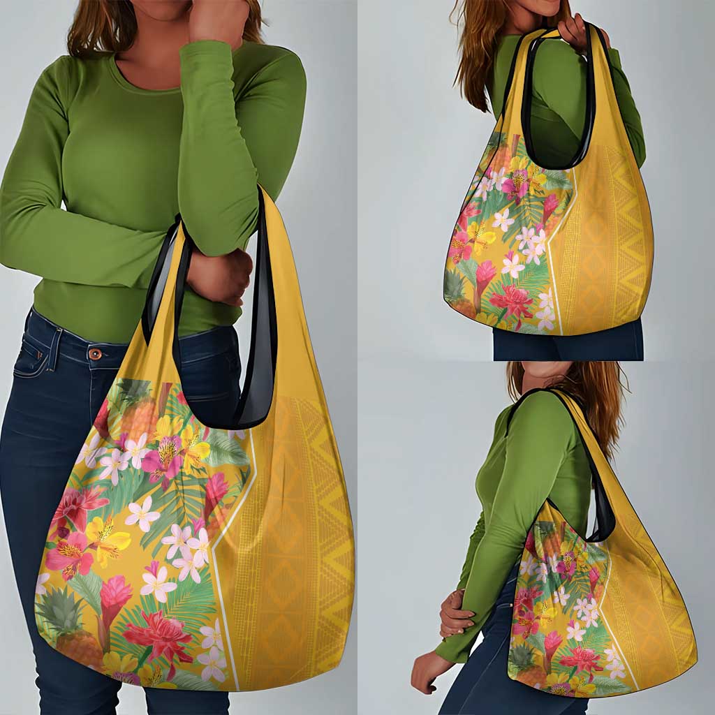 Afro Tropical Flowers Grocery Bag Yellow Version