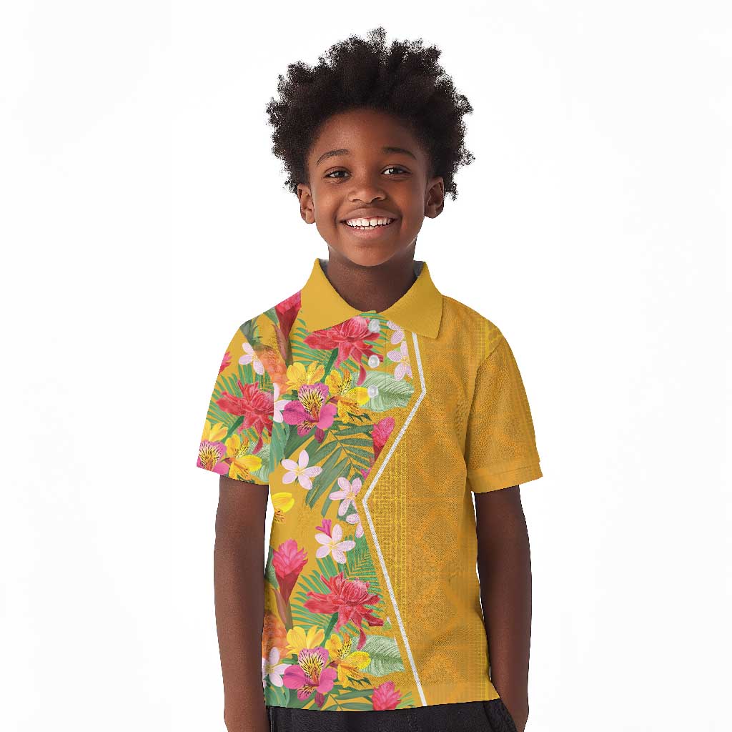 Afro Tropical Flowers Kid Polo Shirt Yellow Version