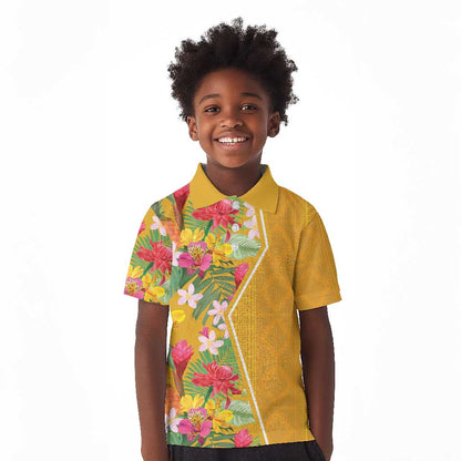 Afro Tropical Flowers Kid Polo Shirt Yellow Version