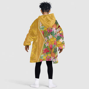 Afro Tropical Flowers KId Wearable Blanket Hoodie Yellow Version
