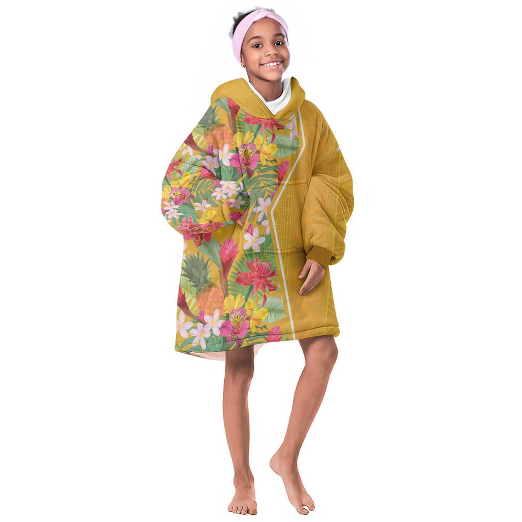 Afro Tropical Flowers KId Wearable Blanket Hoodie Yellow Version