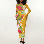Afro Tropical Flowers Long Sleeve Bodycon Dress Yellow Version LT18