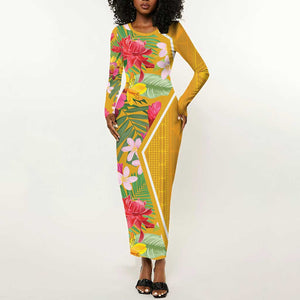 Afro Tropical Flowers Long Sleeve Bodycon Dress Yellow Version LT18