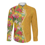 Afro Tropical Flowers Long Sleeve Button Shirt Yellow Version