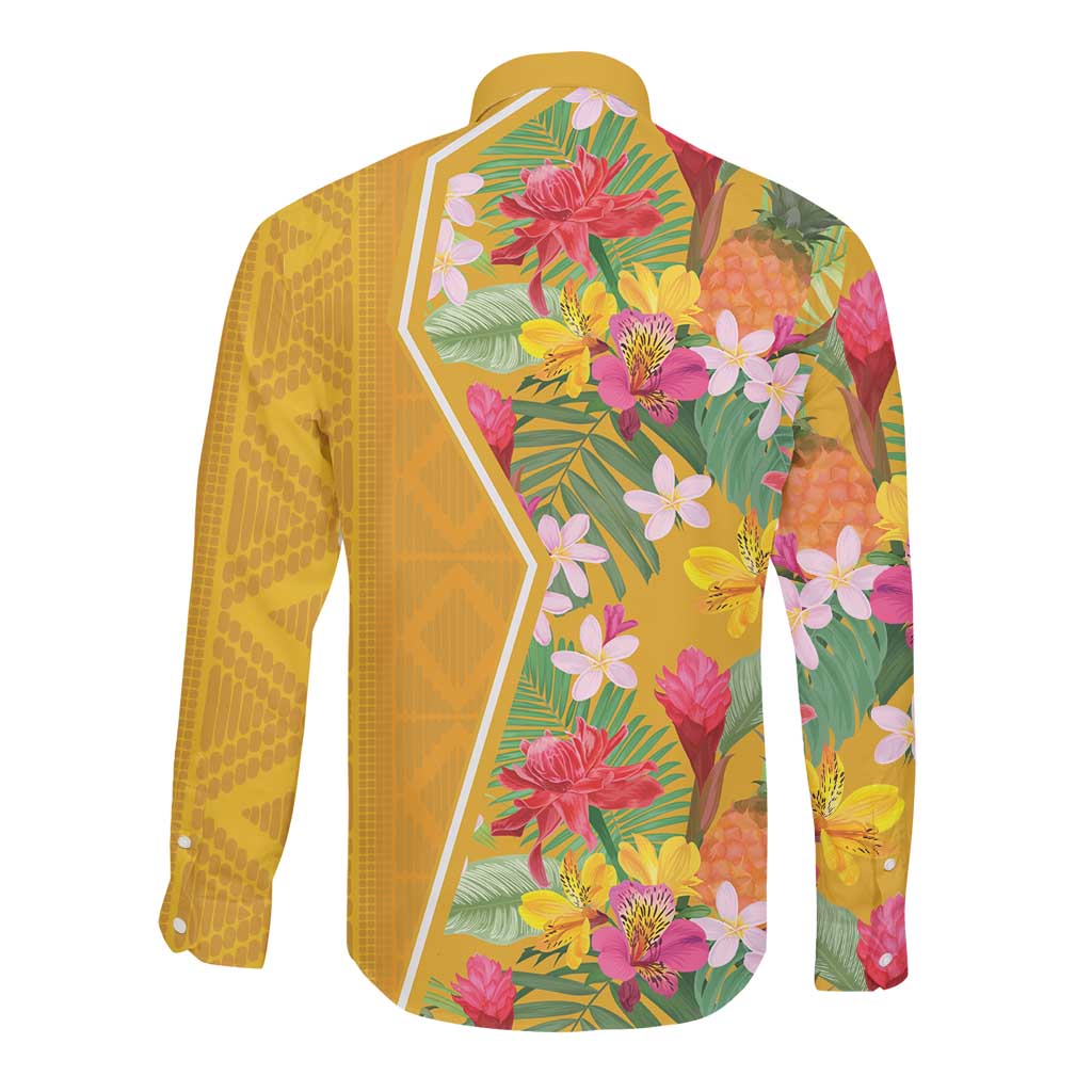 Afro Tropical Flowers Long Sleeve Button Shirt Yellow Version