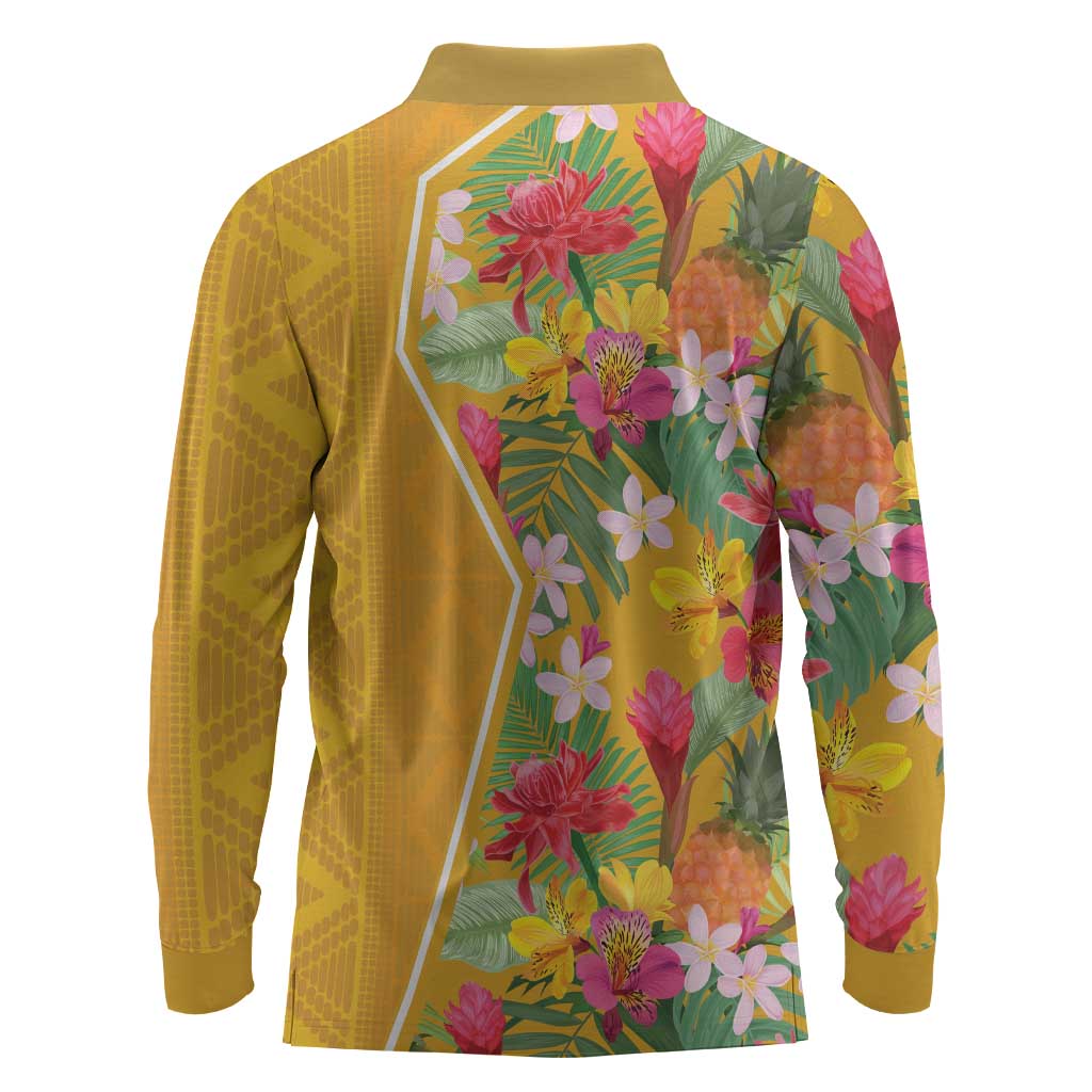 Afro Tropical Flowers Long Sleeve Polo Shirt Yellow Version