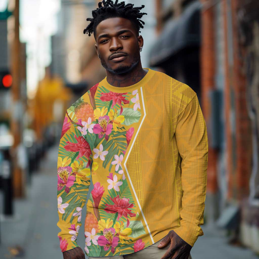 Afro Tropical Flowers Long Sleeve Shirt Yellow Version LT18