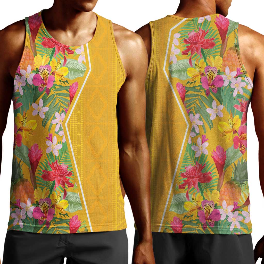 Afro Tropical Flowers Men Tank Top Yellow Version
